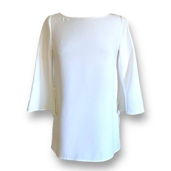 Elizabeth and James Womens Top Sz Small White Crepe Low Tie Back Bell Sleeve - Picture 3 of 9